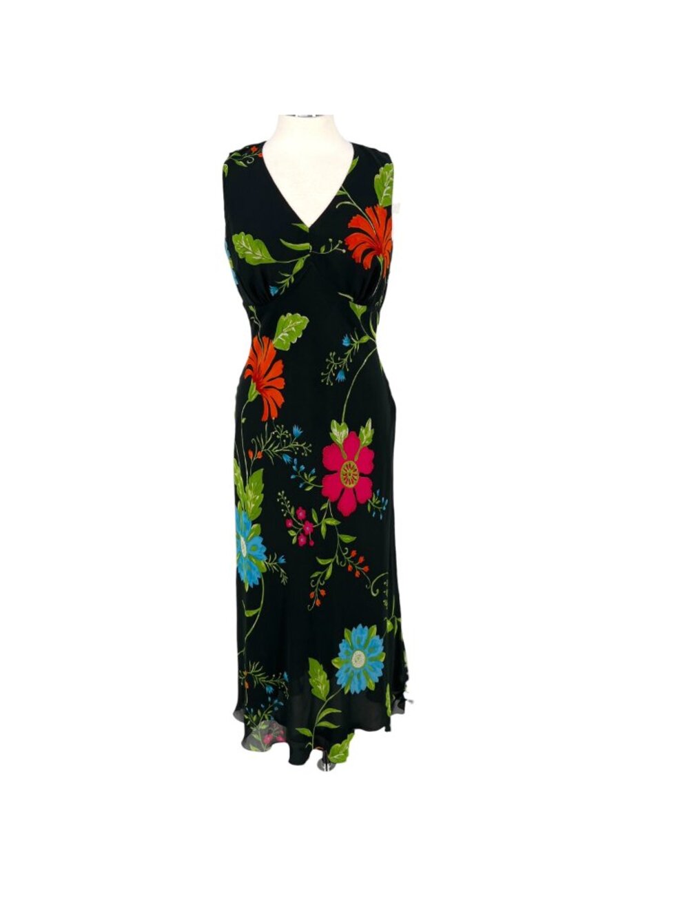 Spenser Jeremy Vintage Silk Black Floral Maxi Dress Sleeveless V-Neckline Size 8